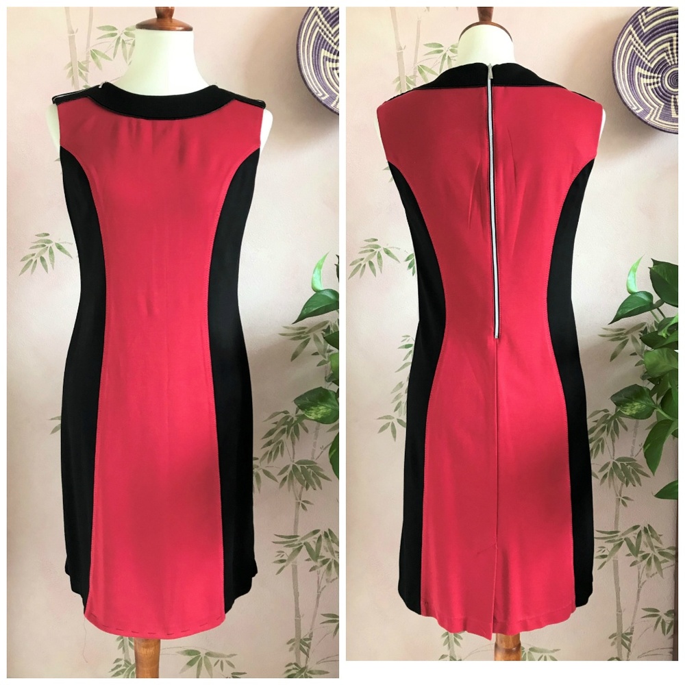 Renuar Black and Red Knit Sheath Dress - 8